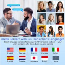 Écouteurs Traduction IA 164 Langues, 48H, Bluetooth 5.4
