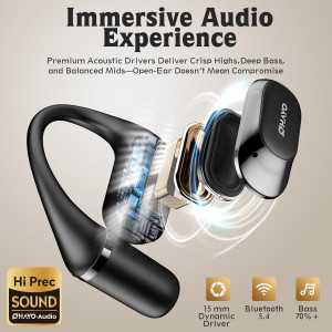 Bluetooth Open Ear Headphones with Earhook, 40H Playtime & IPX6 Waterproof