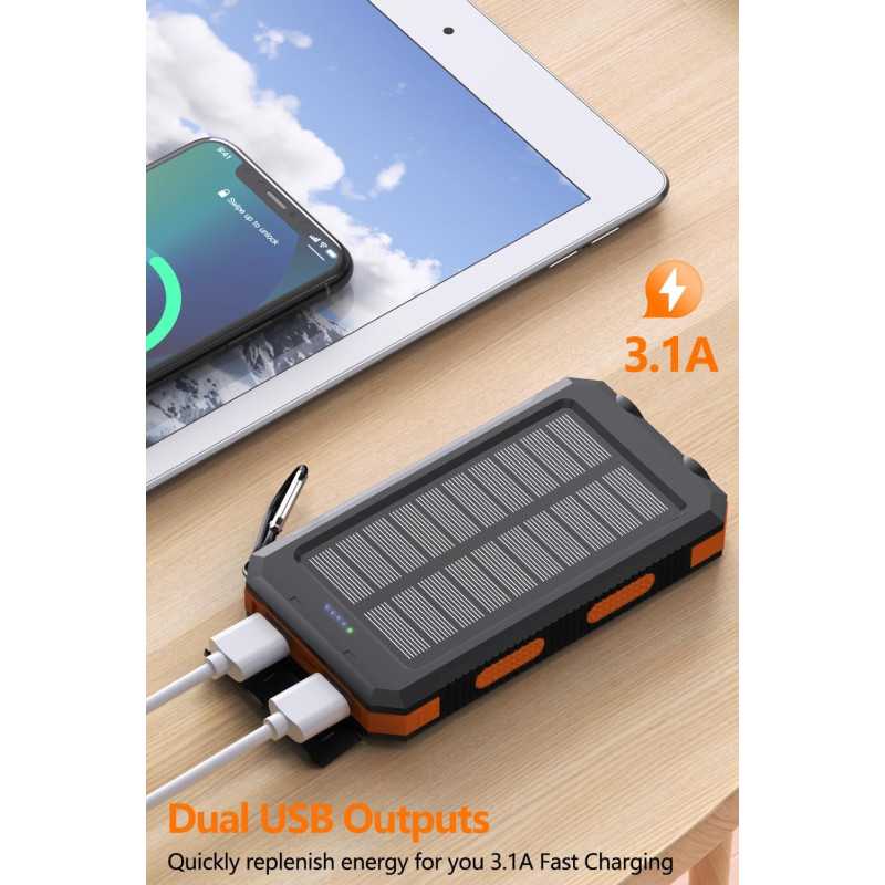 Power Bank Solaire 38800mAh USB-C Rapide IPX5 Camping