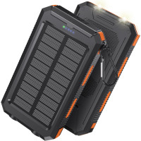 Power Bank Solaire 38800mAh USB-C Charge Rapide, IPX5 Étanche, 2 Lampes LED, Parfait Camping & Randonnée