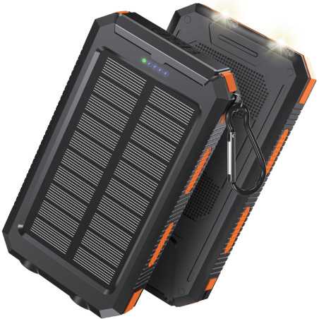 Power Bank Solaire 38800mAh USB-C Charge Rapide, IPX5 Étanche, 2 Lampes LED, Parfait Camping & Randonnée