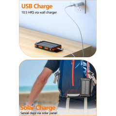 Power Bank Solaire 38800mAh USB-C Rapide IPX5 Camping
