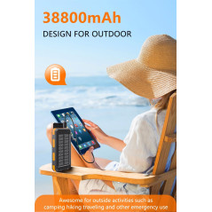 38800mAh Solar Power Bank with USB-C Fast Charge & IPX5 Waterproof