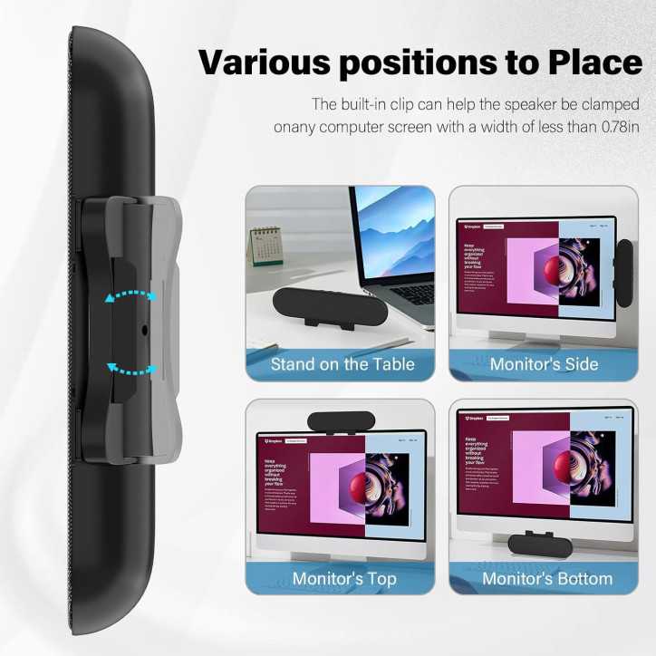 Compact Black Desktop Computer Speaker with Volume Control, Clamp Mount & USB-C to USB Adapter Included Compact Black Desktop Computer Speaker with Volume Control, Clamp Mount & USB-C to USB Adapter Included