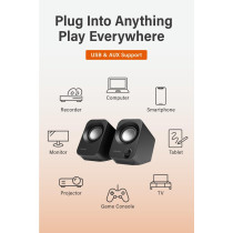14W Stereo USB PC Speakers with 30° Tilt & Volume Control – Compact Black