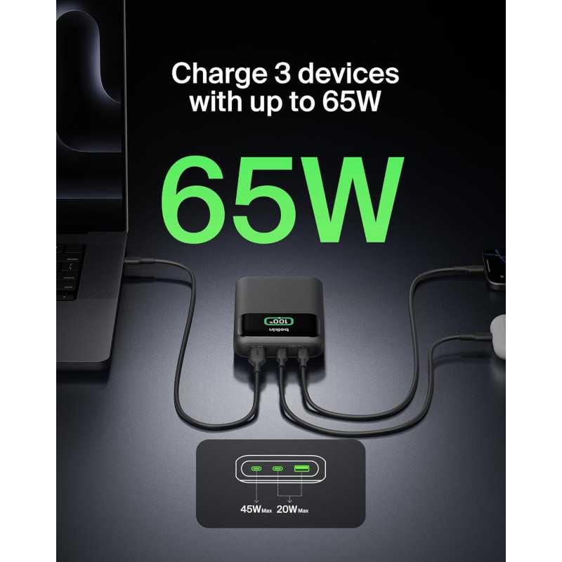 Belkin 20000mAh Portable Charger 65W USB-C & USB-A Fast Power Bank