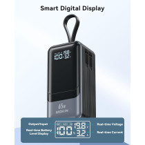 65W Portable Charger Power Bank with Built-in Cable, 4 USB-C Outputs
