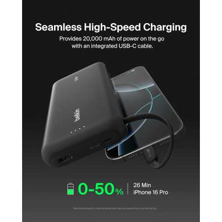 Chargeur Portable Belkin 20000mAh 30W avec Câble Intégré