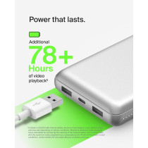 Belkin 20000mAh Portable USB-C Power Bank, 15W, 1 USB-C & 2 USB-A Ports, Includes Type-C to A Cable – Silver