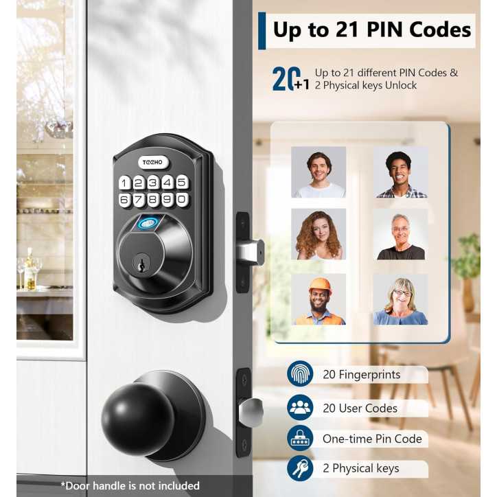 TEEHO TE002 Fingerprint Keyless Door Lock with Electronic Keypad, Auto Lock, Matte Black, Easy Install TEEHO TE002 Fingerprint Keyless Door Lock with Electronic Keypad, Auto Lock, Matte Black, Easy Install