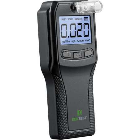 Police-Grade Breathalyzer Alcohol Tester with Fuel Cell Sensor, 10 Mouthpieces - Black