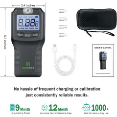 Police-Grade Breathalyzer with Fuel Cell Sensor & 10 Mouthpieces - Black