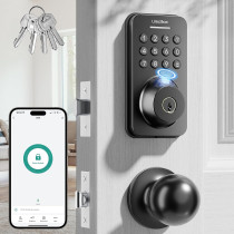 Serrure à Code Empreinte + Poignée, Sans Clé, Auto Verrouillage