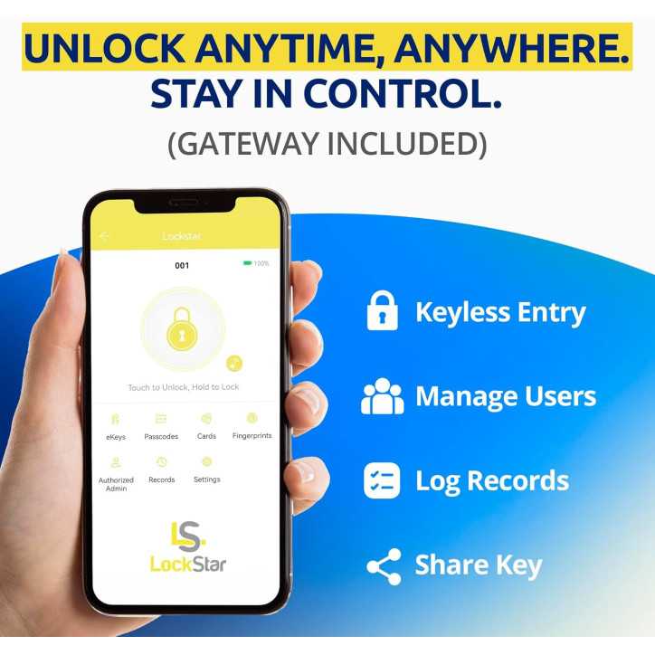 LOCKSTAR® Serrure Intelligente sans Clé • App, Empreinte, Code, Carte, Clé, Compatible Maison Connectée LOCKSTAR® Serrure Intelligente sans Clé • App, Empreinte, Code, Carte, Clé, Compatible Maison Connectée