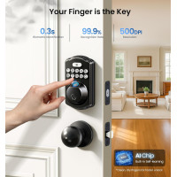 Veise Matte Black Fingerprint Door Lock with Keyless Entry, Electronic Keypad, Auto-Locking & Waterproof
