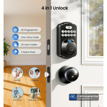 Veise Matte Black Fingerprint Door Lock with Keyless Entry & Knobs