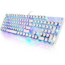 Clavier Mécanique Rétro RGB 104 Touches Blue Switch Blanc