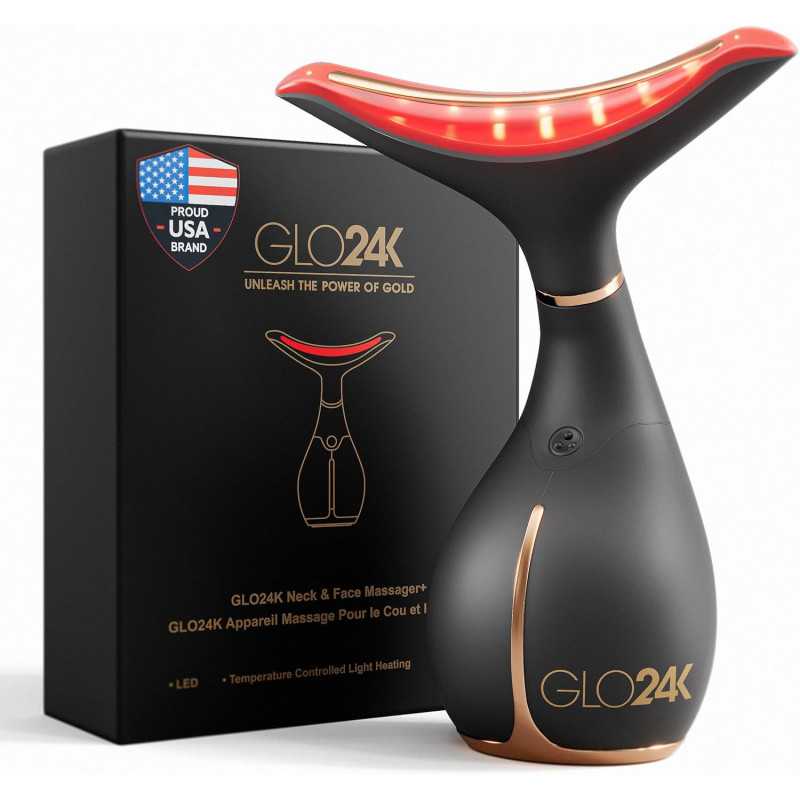 GLO24K Appareil Beauté Visage & Cou 3-en-1 LED & Vibration