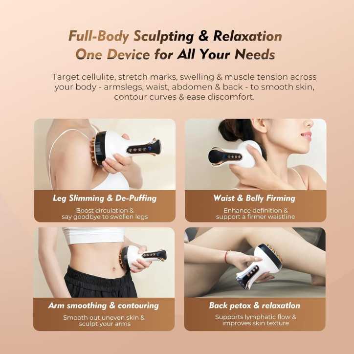 35-Speed 3-in-1 Lymphatic Drainage Massager with Microcurrent, Heat & Vibration – Anti-Cellulite Body Sculpting Tool (White)