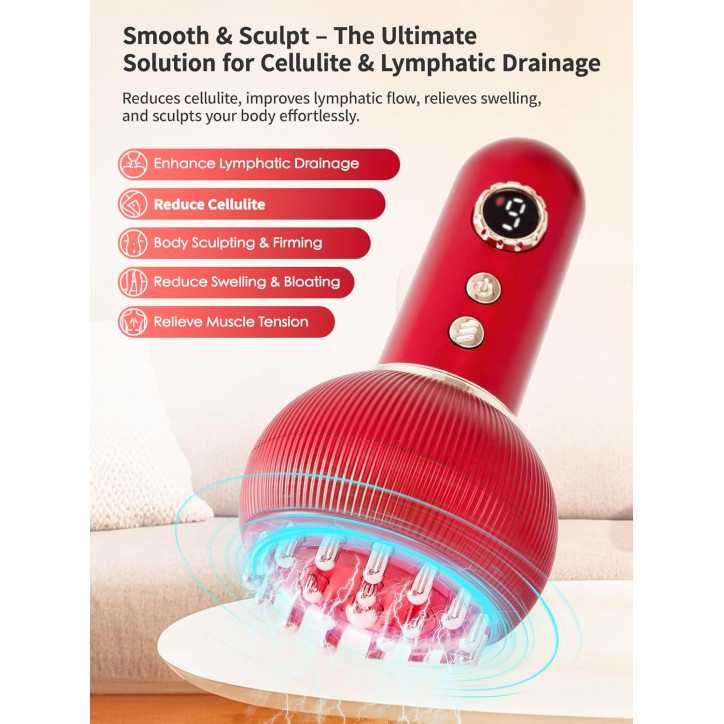 Massager Drainage Lymphatique Anti-Cellulite - Réduction Vergetures, Sculptage Corps avec Microcourant, Lumière, Chaleur & V
