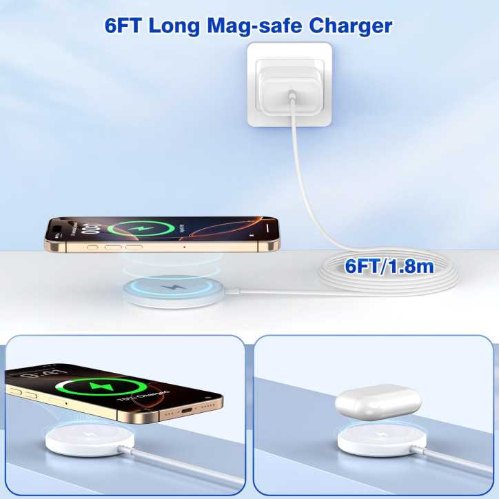 Apple MFi Certified 15W Magnetic Wireless Charger 6FT Fast Charging Pad for iPhone 16/15/14/13/12 & AirPods Apple MFi Certified 15W Magnetic Wireless Charger 6FT Fast Charging Pad for iPhone 16/15/14/13/12 & AirPods