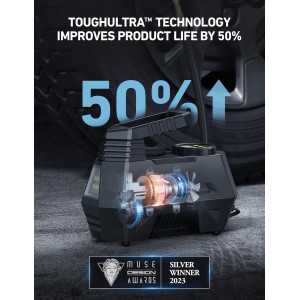 AstroAI Compresseur d'Air Portable 12V avec Manomètre Numérique et Lampe LED pour Voiture, Vélo, Ballons