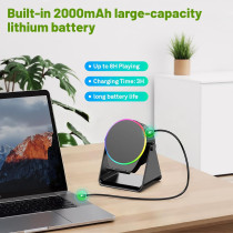 Wireless Induction Bluetooth Speaker & 360° Adjustable Phone Stand with RGB Light for iPhone/Android - Black