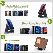 Wireless Induction Bluetooth Speaker & Phone Stand with RGB Light - Black