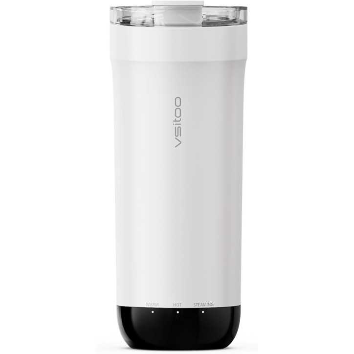 VSITOO S5 Mug de voyage chauffant 16oz, AI auto-chauffant 120-150°F, contrôle mains libres, blanc