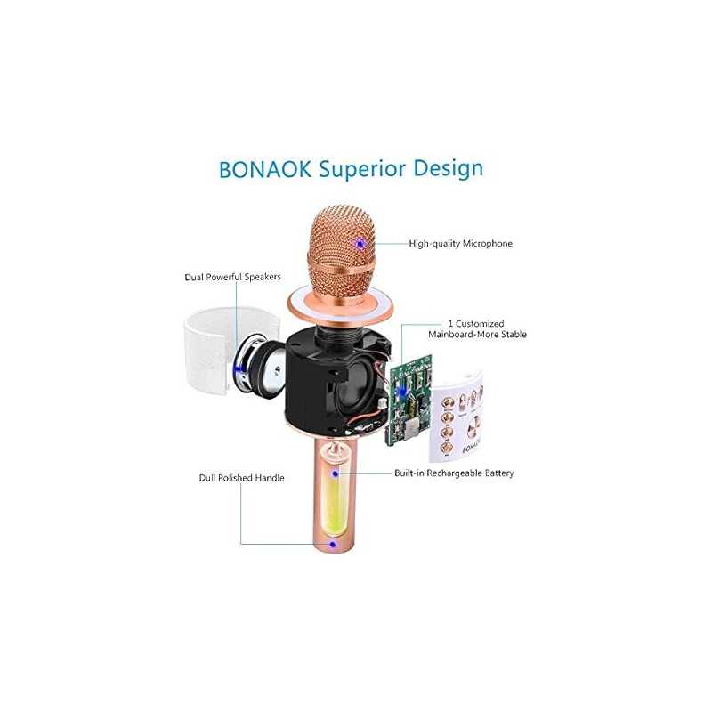 BONAOK Wireless Bluetooth Karaoke Microphone 3-in-1 Portable Mic