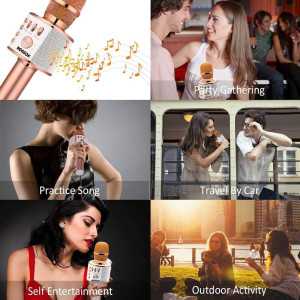 BONAOK Wireless Bluetooth Karaoke Microphone 3-in-1 Portable Speaker Mic for Home Party Q37 Rose Gold