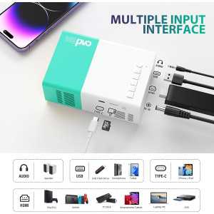 Mini Portable LED Projector for Outdoor Movies, Compatible with Smartphone, Tablet, Laptop, TV Stick, PS, USB