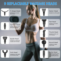 Deep Tissue Muscle Massage Gun for Athletes – Handheld Electric Percussion Back Massager with 30 Speeds & 9 Heads