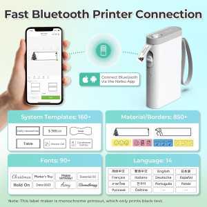Nelko Imprimante d'Étiquettes Bluetooth P21 Sans Fil avec Ruban, Mini Machine à Étiqueter Blanche pour Bureau, École, Maison