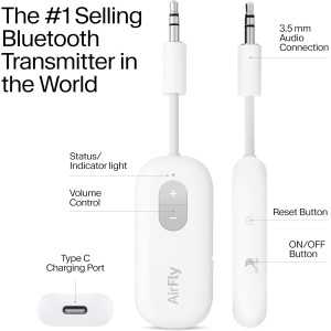 Twelve South AirFly SE Bluetooth Audio Transmitter Adapter for AirPods & Headphones, 20+ Hr Battery