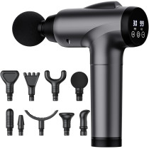 Deep Tissue Massage Gun - Handheld Electric Muscle Massager, 9 Attachments, 30 Speeds (Grey)