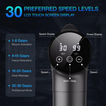 Deep Tissue Massage Gun - Handheld Electric Muscle Massager, 9 Attachments, 30 Speeds (Grey)