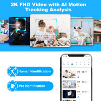2K WiFi Indoor Security Camera with Pan/Tilt, AI Motion, 2-Way Audio, Siren, App Control, TF/Cloud Storage
