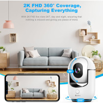 Caméra Sécurité Intérieure 2K WiFi avec Détection IA & Audio