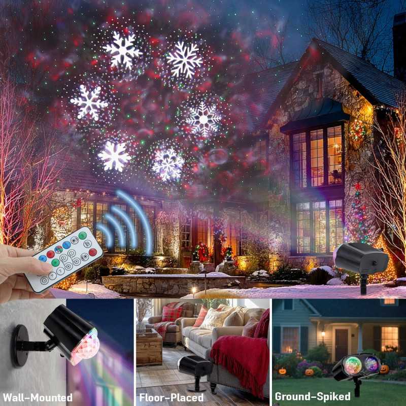Projecteur Lumières Noël 2025, 16 Diapositives Étanches, Minuteur