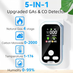6-in-1 Carbon Monoxide Detector with HD Screen: CO, Gas, Smoke Alarm