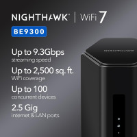 NETGEAR Nighthawk WiFi 7 Router BE9300 – 9.3Gbps, 2.5Gbps Port, Tri-Band, VPN, Covers 2,500 sq. ft.