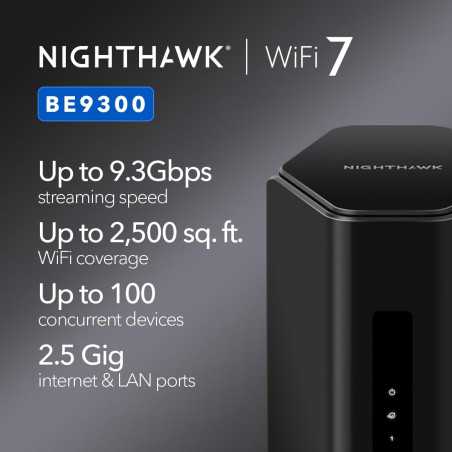 NETGEAR Nighthawk WiFi 7 Router BE9300 – 9.3Gbps, 2.5Gbps Port, Tri-Band, VPN, Covers 2,500 sq. ft.