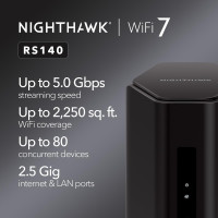 NETGEAR Nighthawk Dual-Band WiFi 7 Router (RS140) - 5.0 Gbps, 2.5G Port, Covers 2,250 sq. ft., 80 Devices