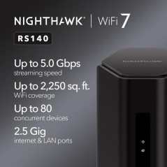 NETGEAR Nighthawk WiFi 7 Router RS140 - 5Gbps, 2,250 sq.ft, 80 Devices