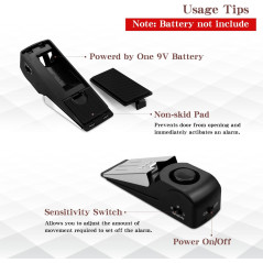 EMDMAK 120dB Door Stop Alarm for Home & Travel, Black (Pack of 2)