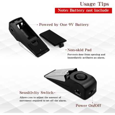 EMDMAK 120dB Door Stop Alarm for Home & Travel, Black (Pack of 2)