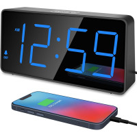 Réveil numérique Peakeep LED lumineux avec chargeur USB bleu