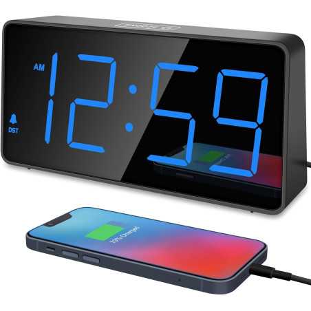 Réveil numérique Peakeep LED lumineux avec chargeur USB bleu
