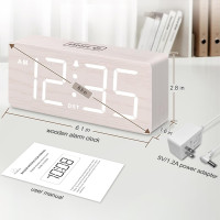 Réveil numérique en bois DreamSky – chiffres larges, alarme forte, variateur, contrôle volume, décor bureau